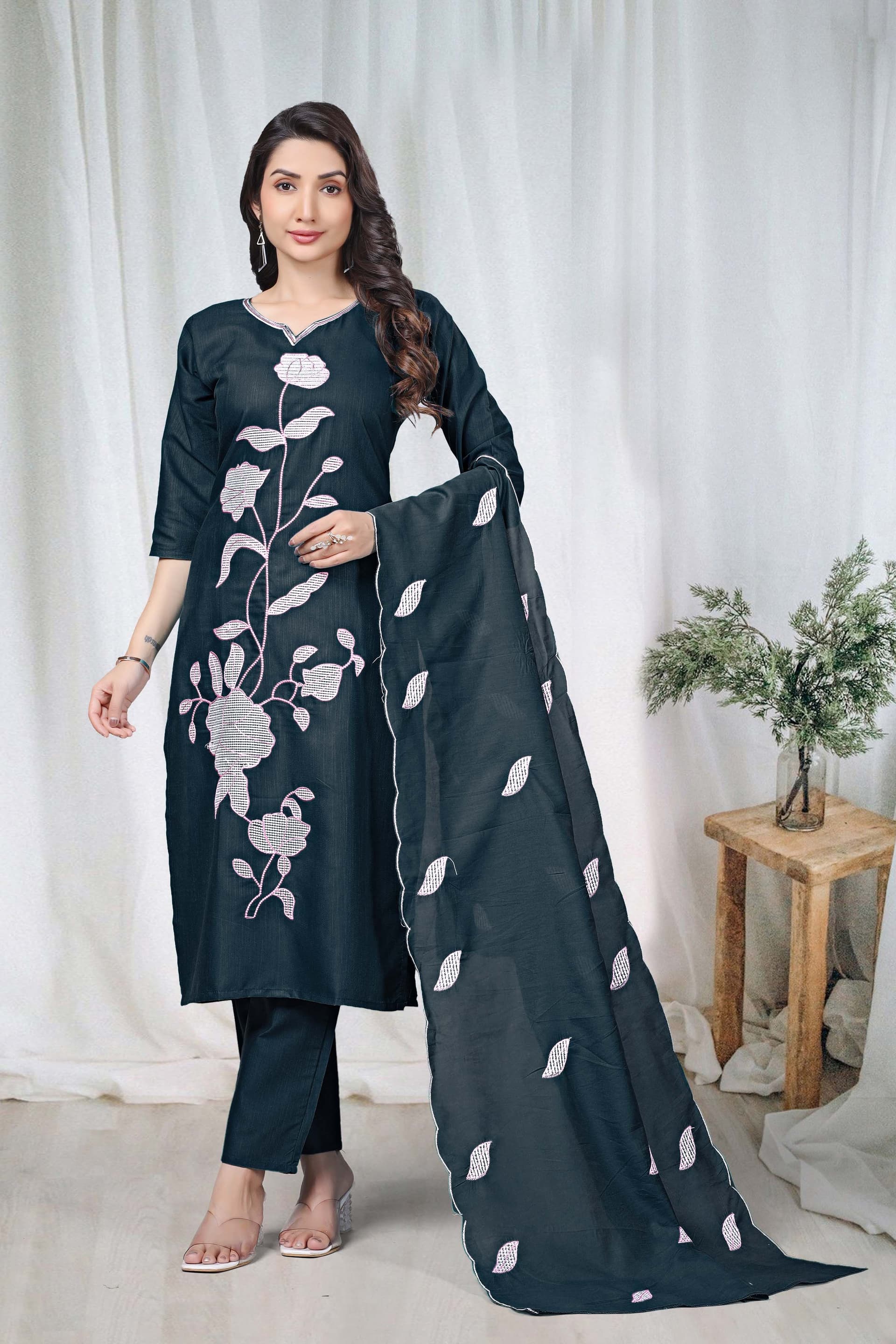 Premium Embroidered Kurti Pant & Chanderi Dupatta Set for Women | My Fashion