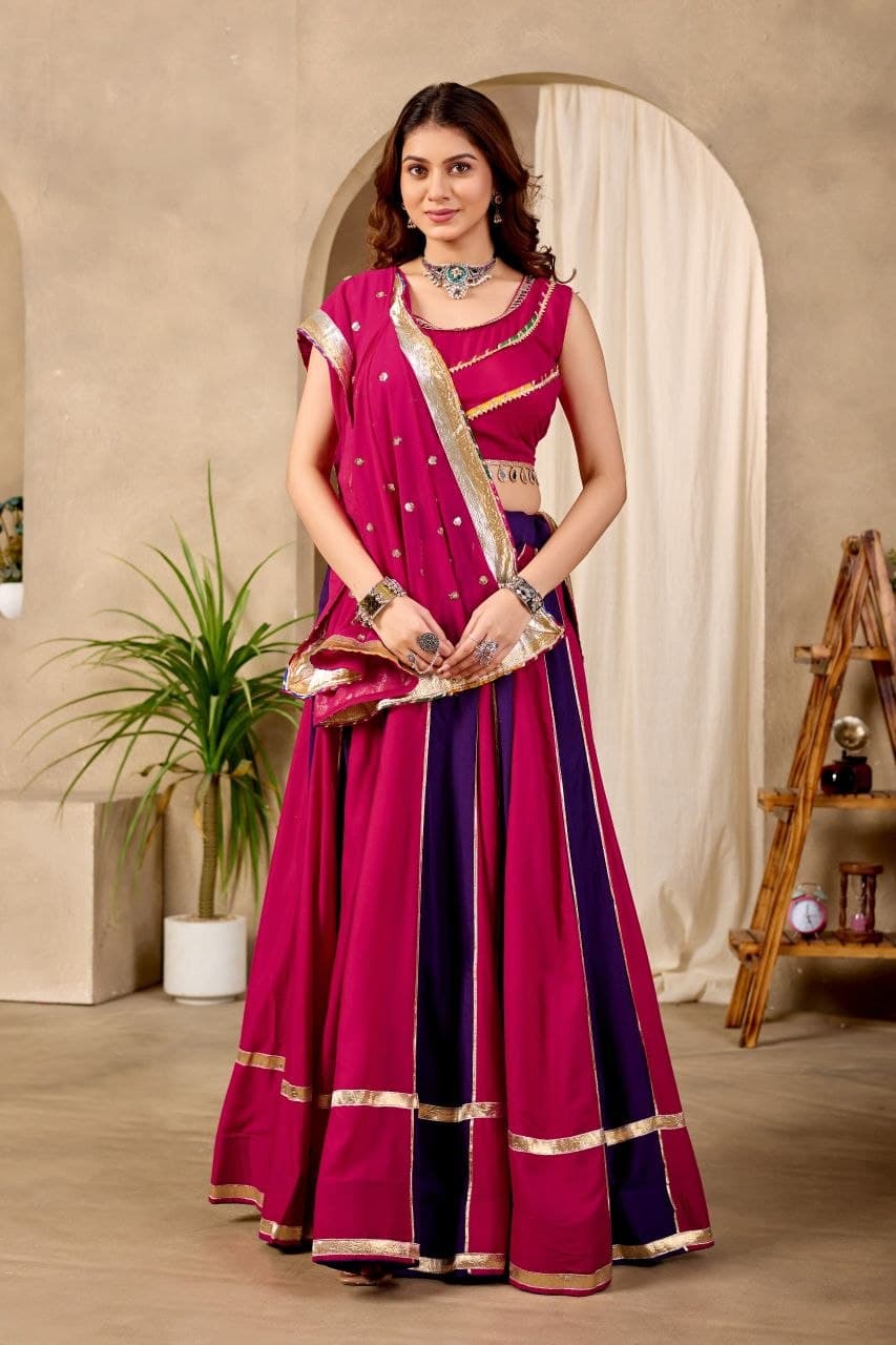 Navratri Pure Cotton Fancy Lace and Mirror Lace Work Stitched Lehenga Choli Set