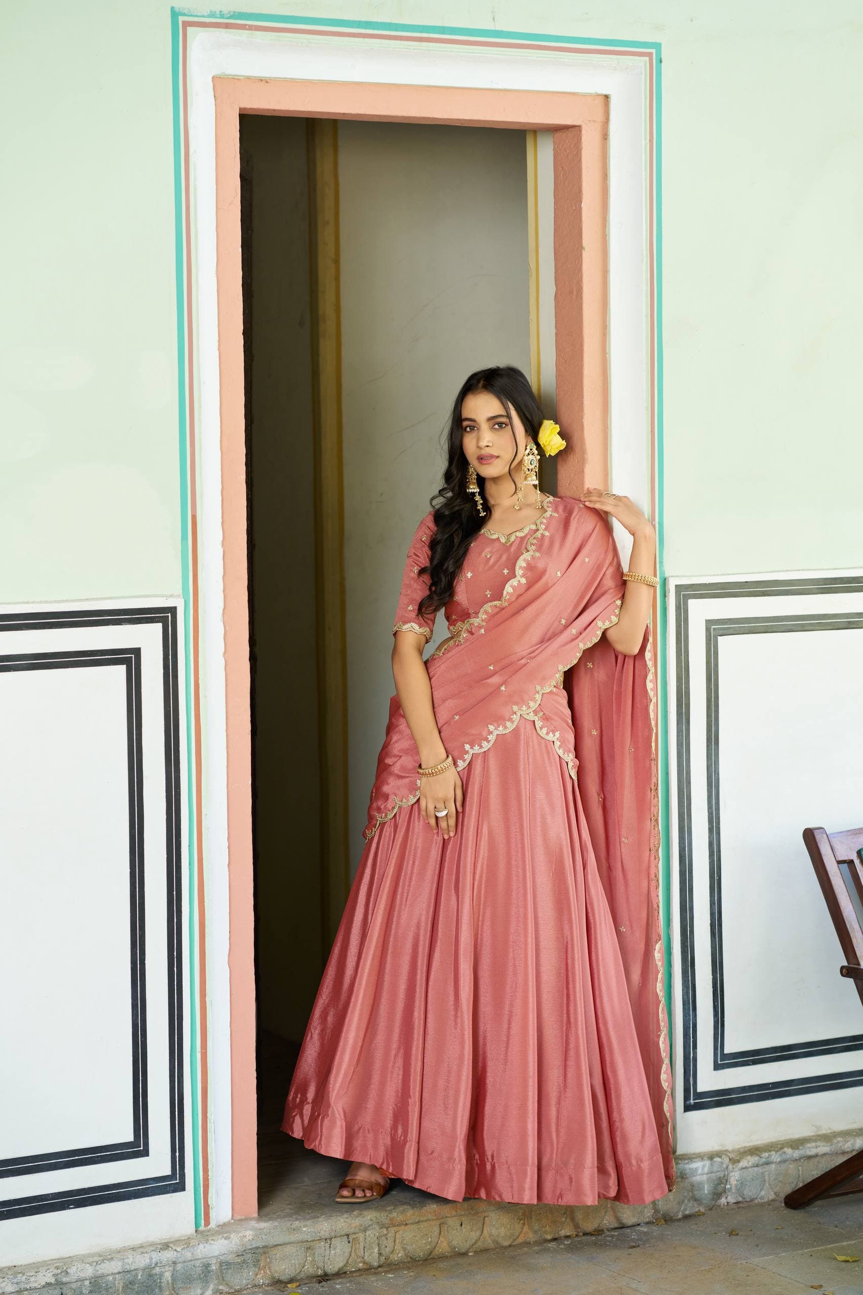 Chinon Sequins and Thread Embroidery Lehenga Choli Set