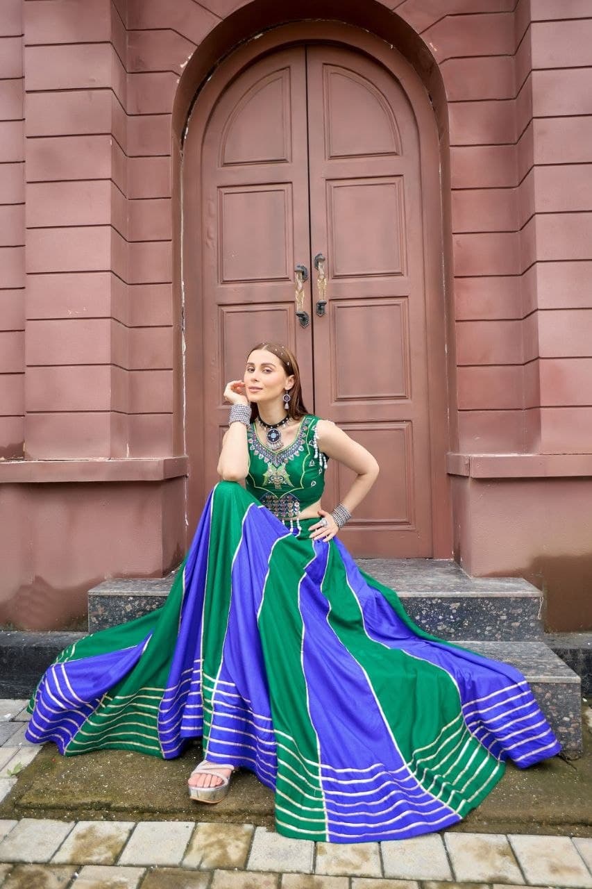 Pure Cotton Heavy Lace Work Navratri Stitched Lehenga Choli Set
