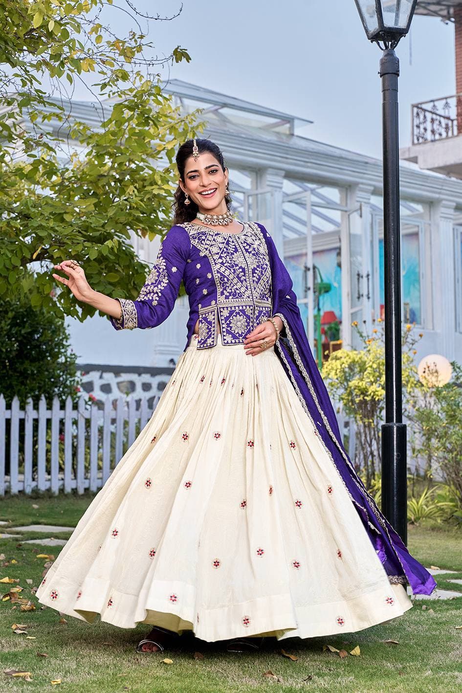 Kora Cotton Zari Patta Gota Patti Lace Work Stitched Lehenga Choli