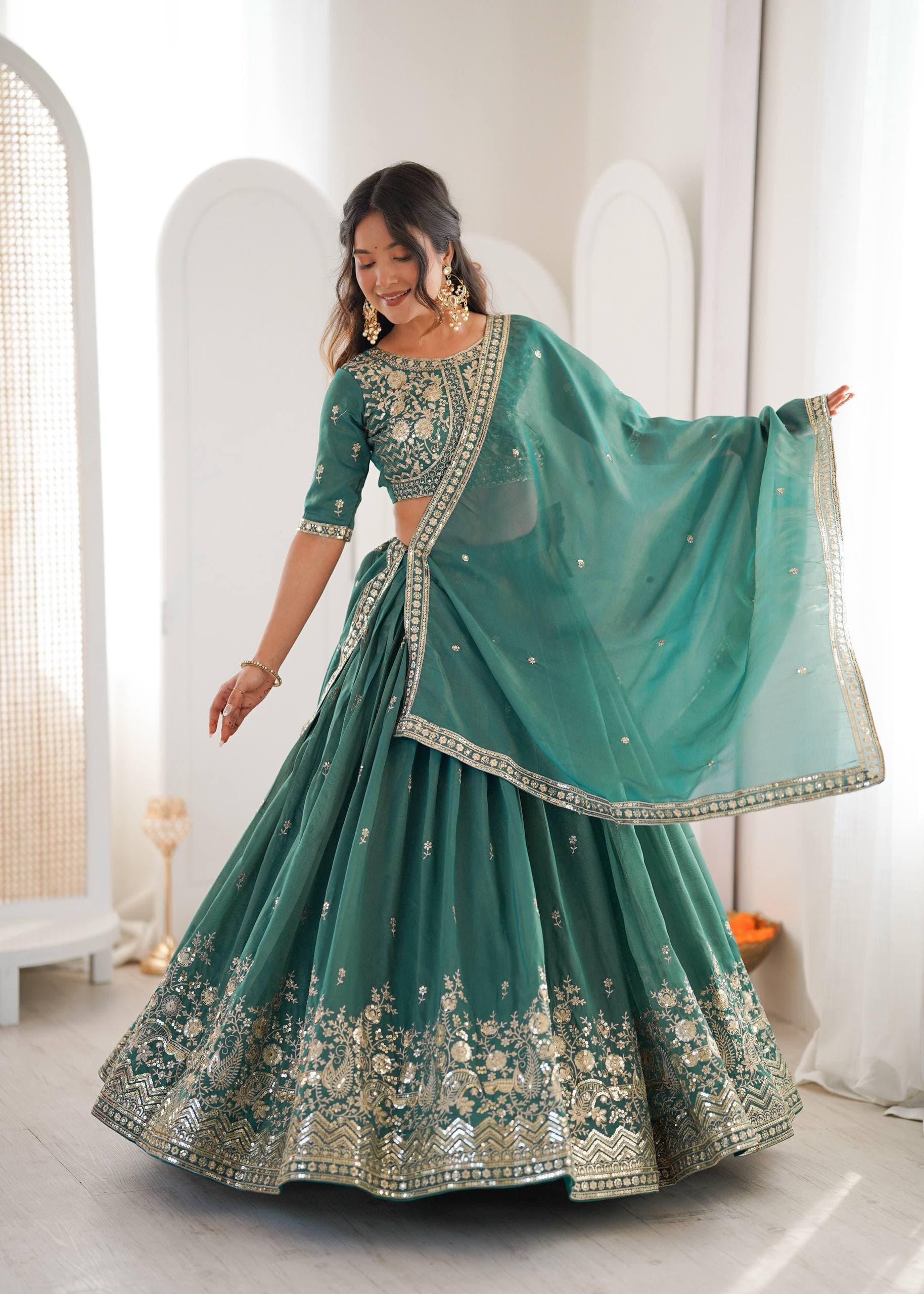 Kora Cotton Kutchi Patchwork Frill Lehenga Choli