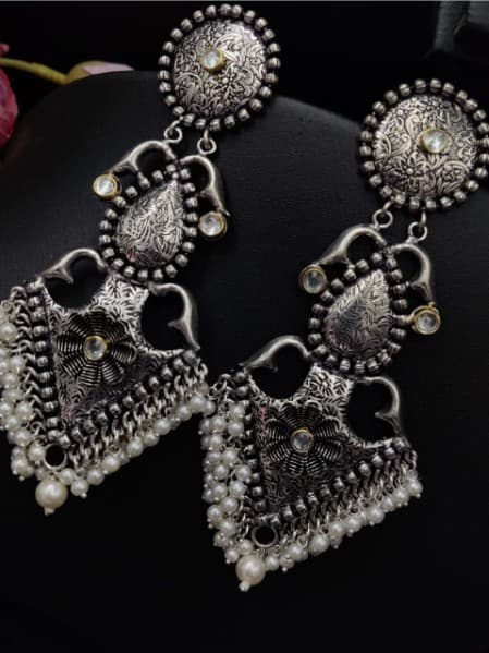 Hand Made Oxidised Peacock Design Brass Based Long Dangler | Peacock Dangler Earrings for Women | My Fashion