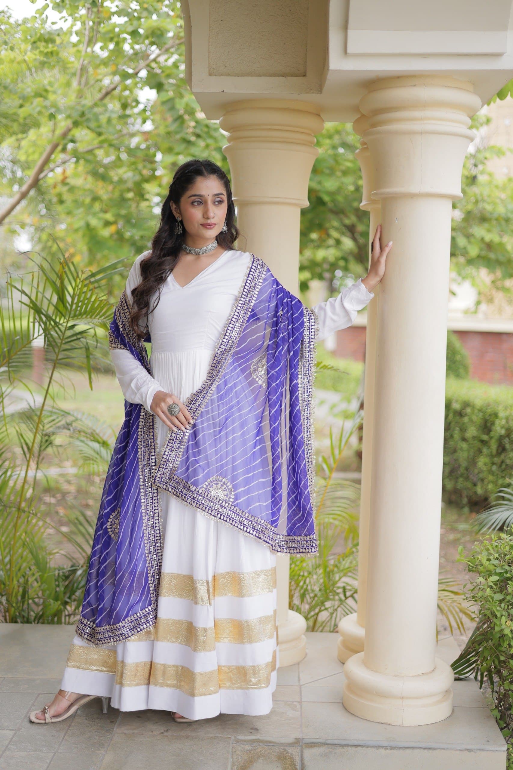 Navratri Special Rayon Gown With Laheriya Printed Georgette Dupatta