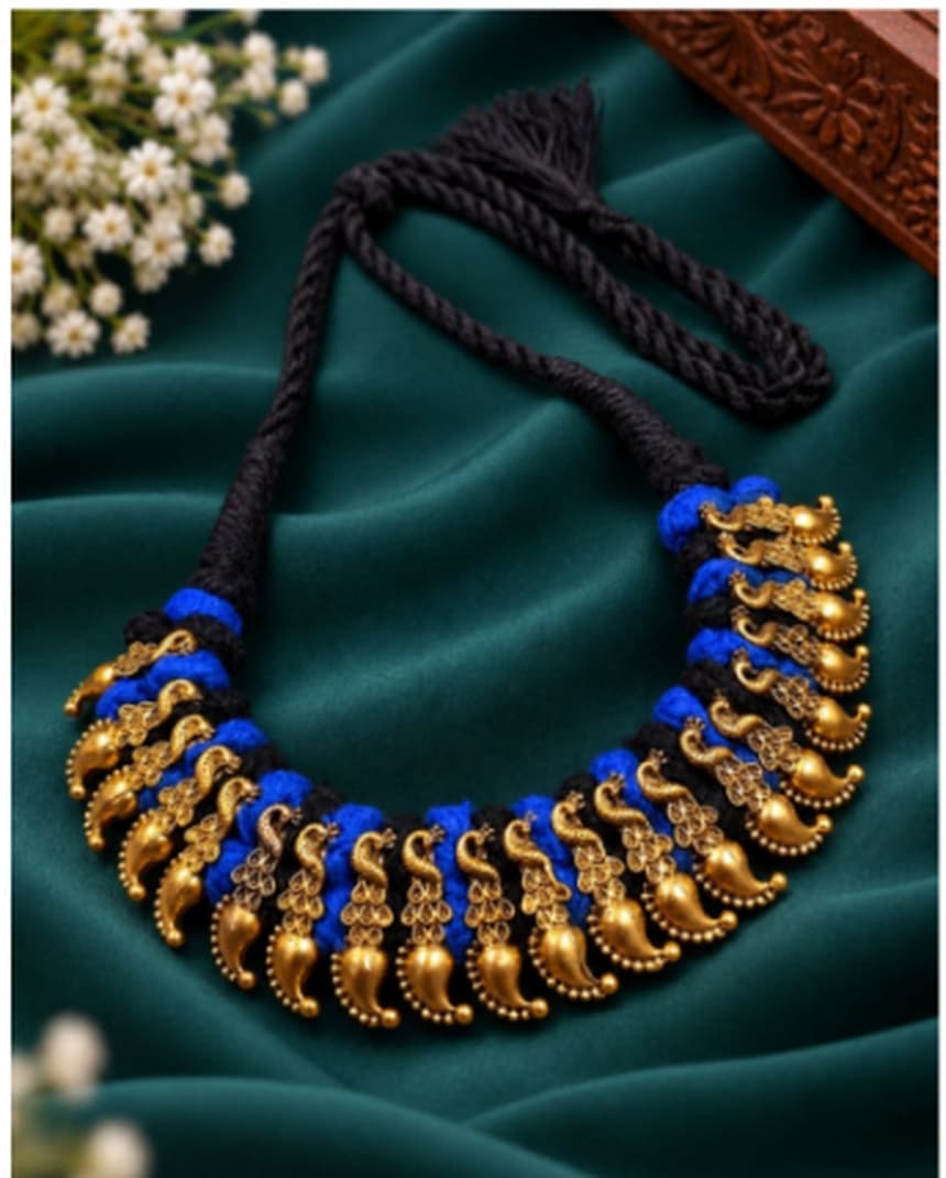 MY Fashion Peacock Thread Necklace – Elegant Traditional Jewelry with Graceful Design