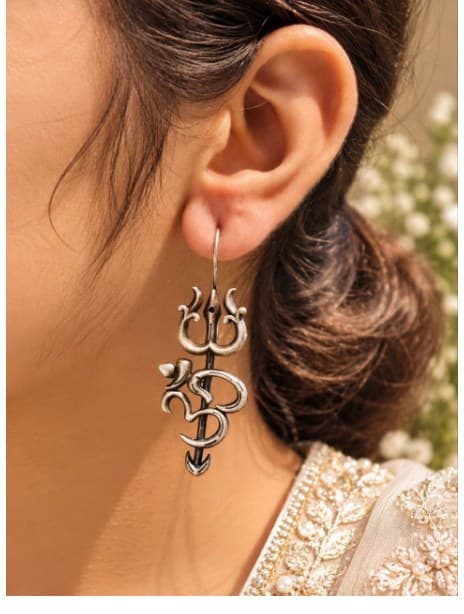 Oxidized Trishul Om Earring – Spiritual Design for Ethnic Look for Women