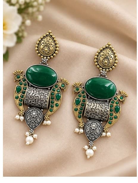 Unique Two Tone Peacock Earring for Dazzling Traditional Fashion for Women