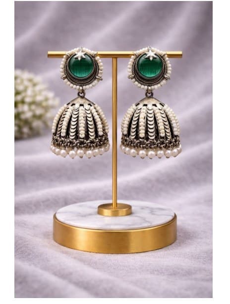 Oxidized Jhumka Earring Ethnic Jewelry for Pearl Work Detailing for Women