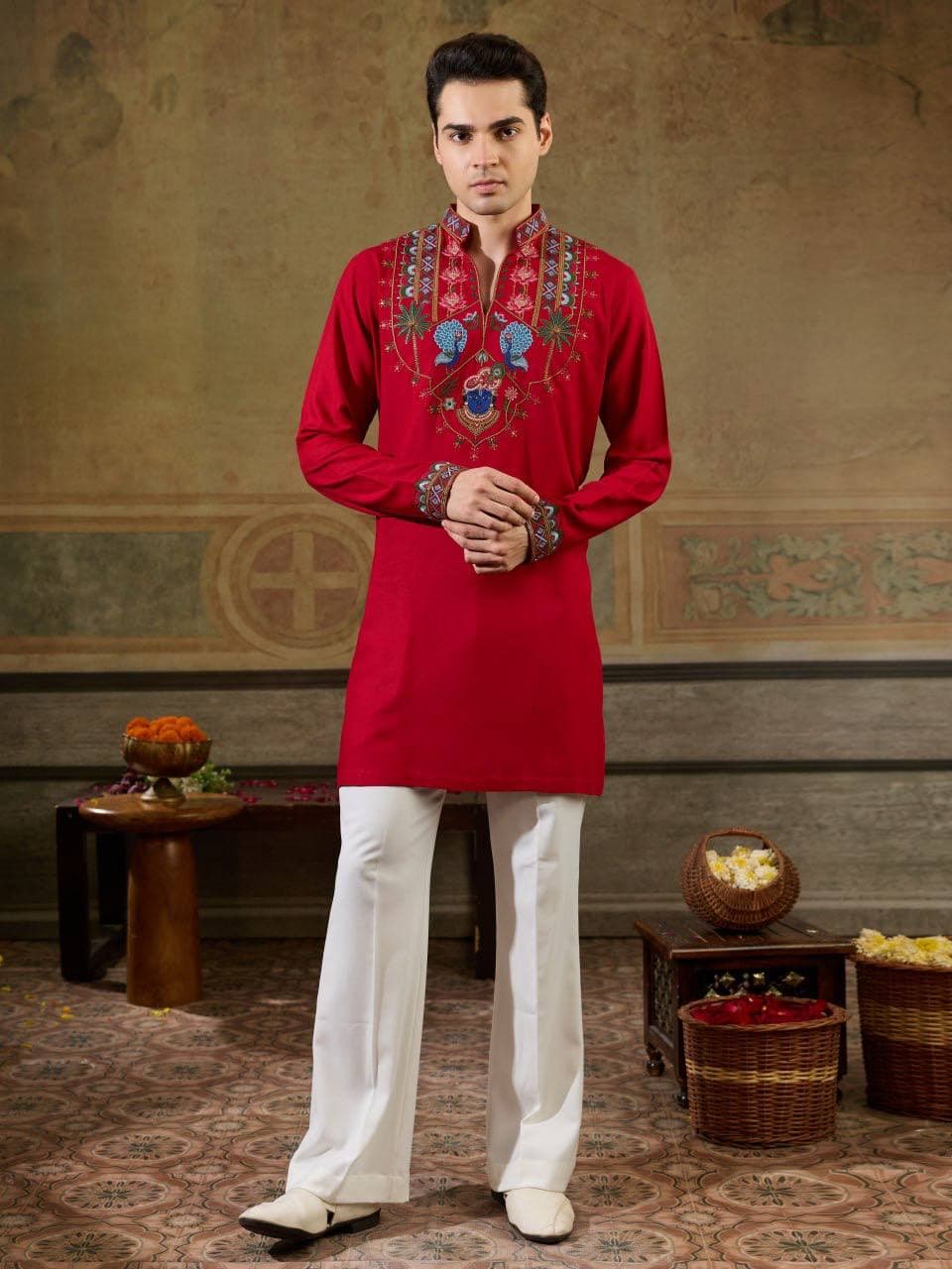 My Fashion Navratri Heavy Rayon Thread Embroidery Kurta Pant Set