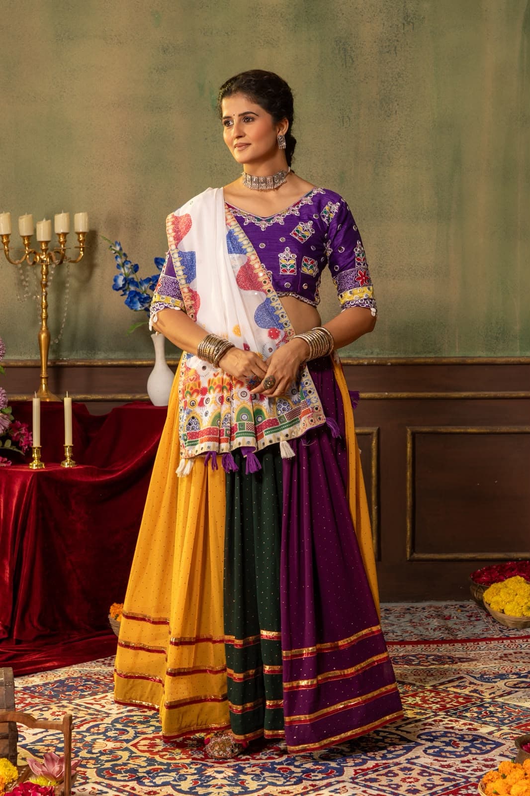 Navratri 2026 Multicolor Faux Georgette Lehenga Choli With Mirror Work Dupatta