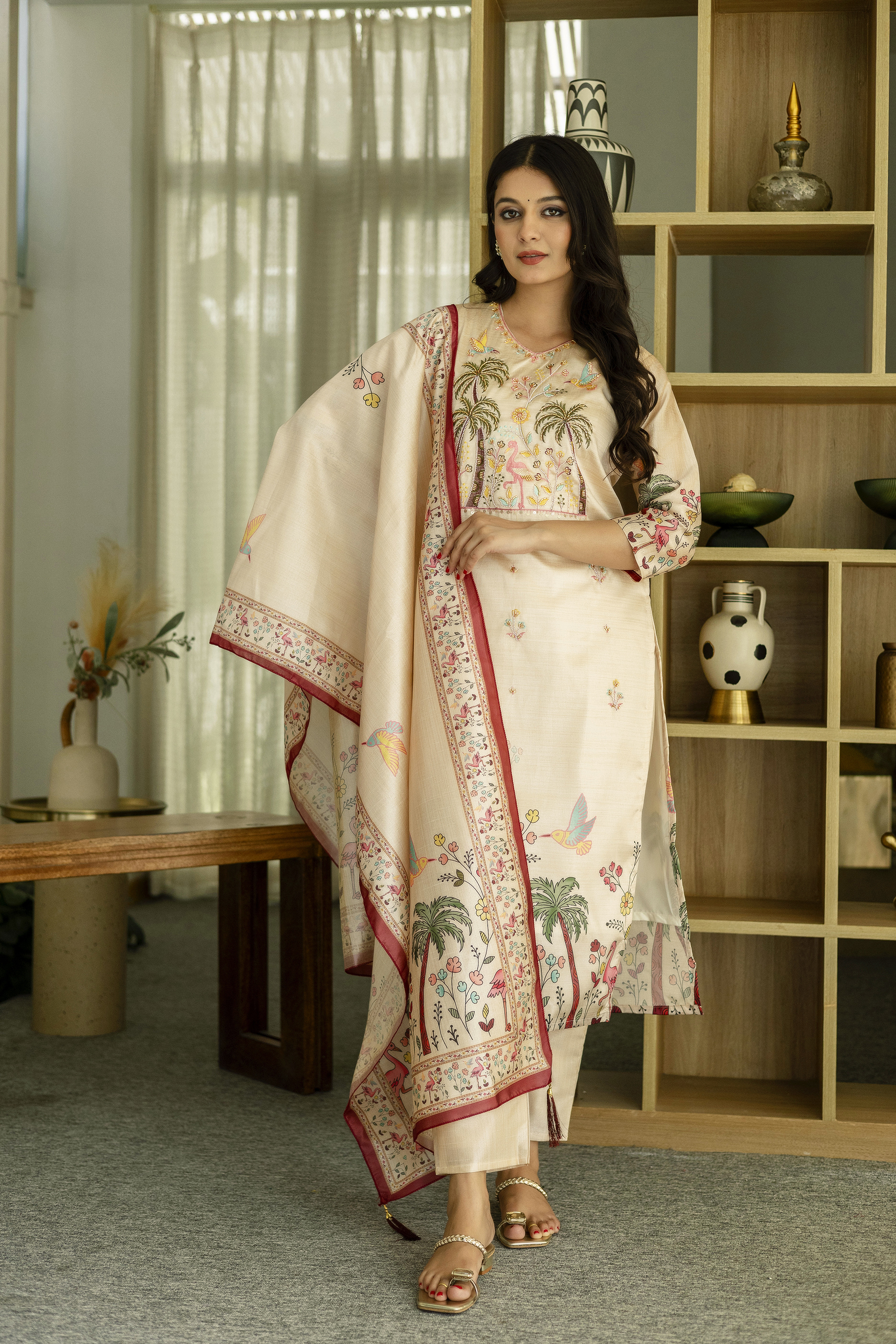 MY Fashion Premium Embroidered Viscose Assam Silk Kurti Pant & Dupatta Set � HR-22